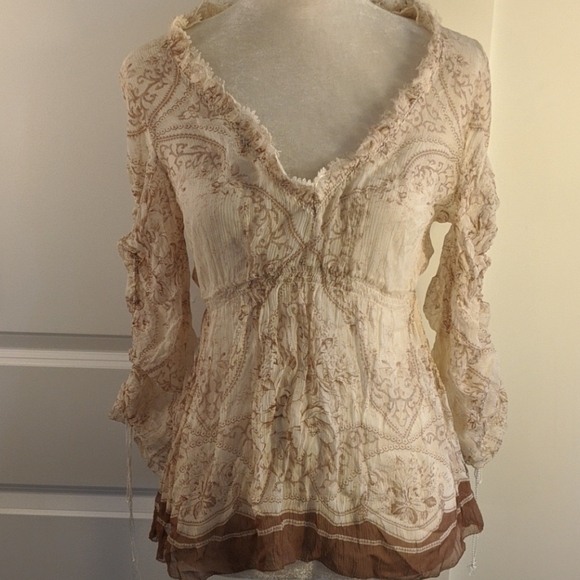 Elie Tahari Tops - Elie Tahari Silk Boho Cream Brown Floral Top